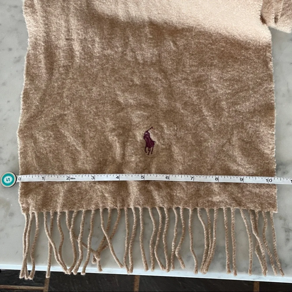 POLO RALPH LAUREN Camel Fringe Lambswool Scarf Vintage